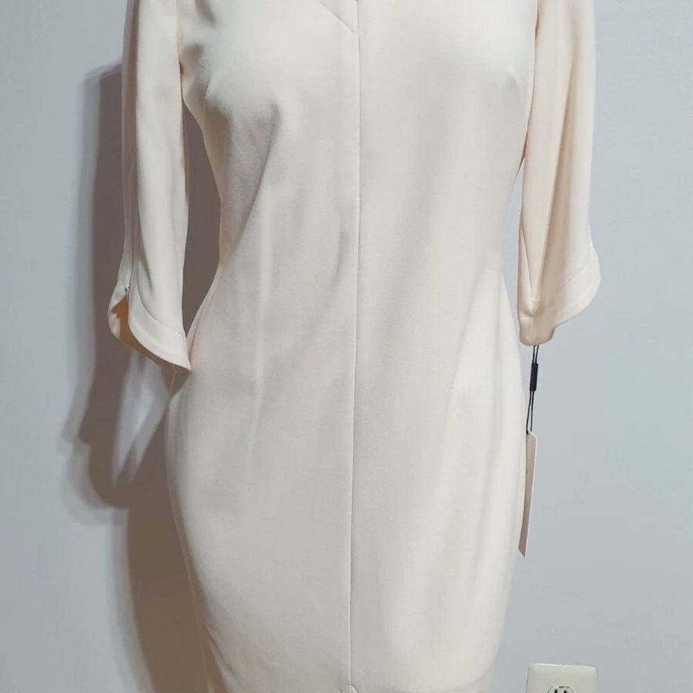 Light Blush Midi Dress with Notch Neck and Zip Sleeves Size 4 Neutral - Picture 9 of 16